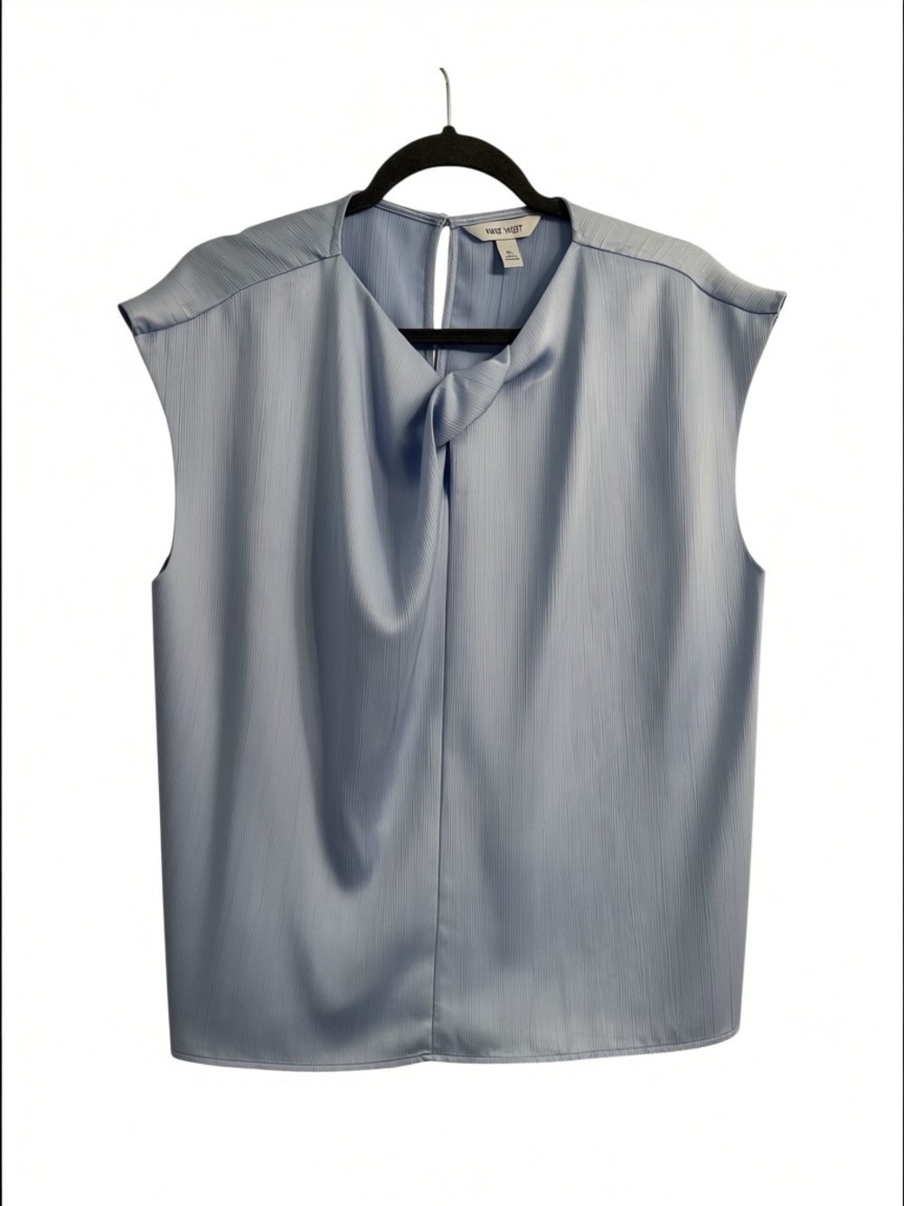Nine West Periwinkle Satin Twist Neck Blouse XL  chic business casual luxury fun